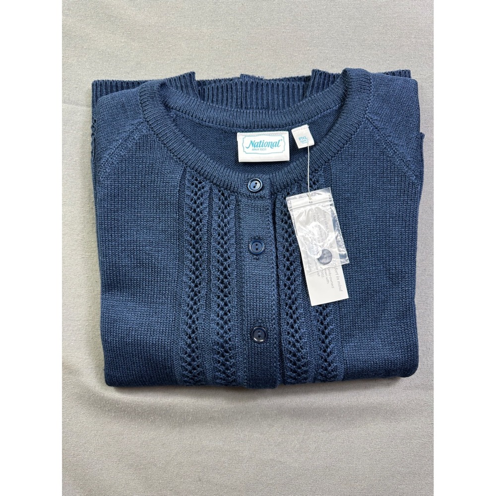 National Women Navy Blue Pointelle Knit Button Front Cardigan PXL New